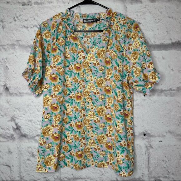 🔸BUNDLE ONLY🔸 |EUC| ALLEGRA K Floral Short Sleeve Blouse - Picture 1 of 6